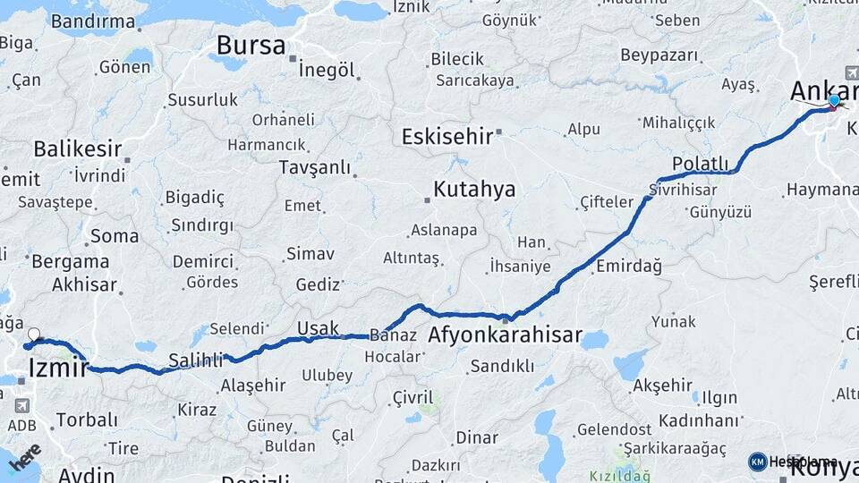 Ankara Şehzadeler Manisa Arası Kaç Km - Yol Haritası