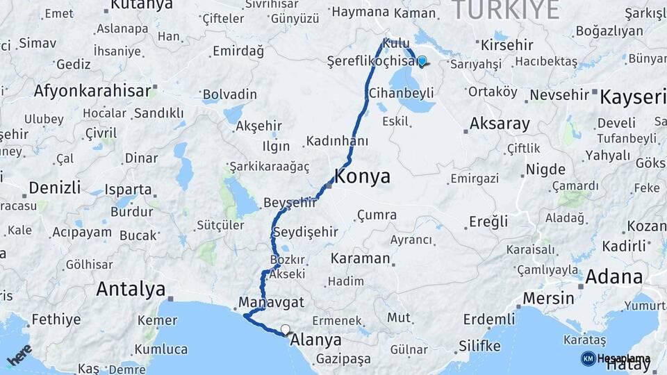 Ankara Şereflikoçhisar Alanya Antalya Arası Kaç Km - Yol Haritası