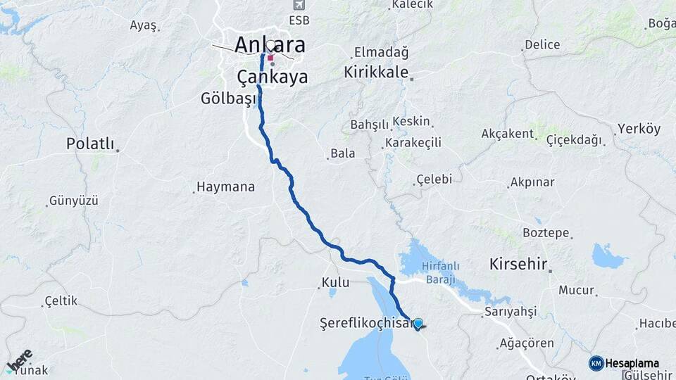 Ankara Şereflikoçhisar Altındağ Arası Kaç Km - Yol Haritası