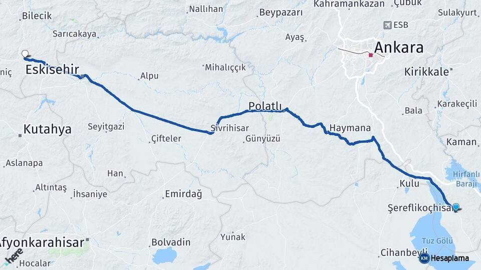 Ankara Şereflikoçhisar Bozüyük Bilecik Arası Kaç Km - Yol Haritası