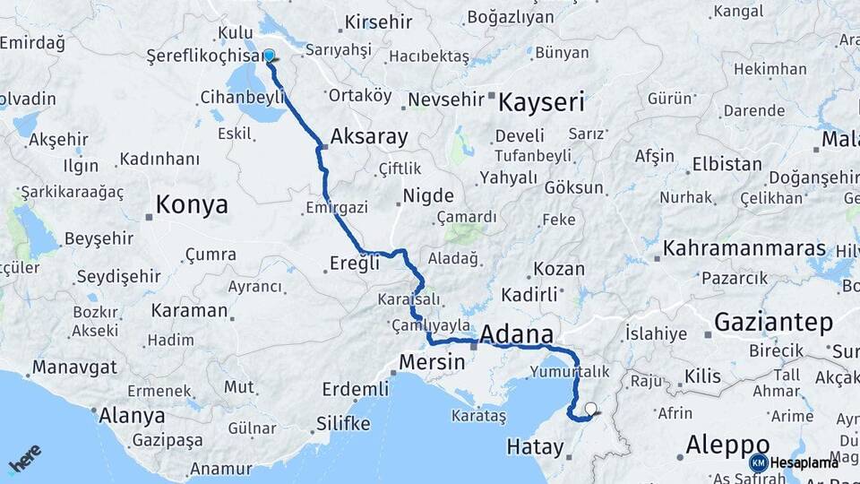 Ankara Şereflikoçhisar Kırıkhan Hatay Arası Kaç Km - Yol Haritası