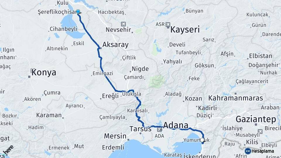 Ankara Şereflikoçhisar Payas Hatay Arası Kaç Km - Yol Haritası