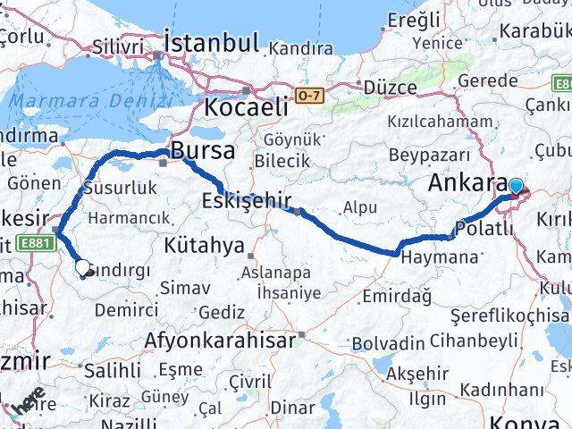 Ankara Sındırgı Balıkesir Arası Kaç Km - Yol Haritası