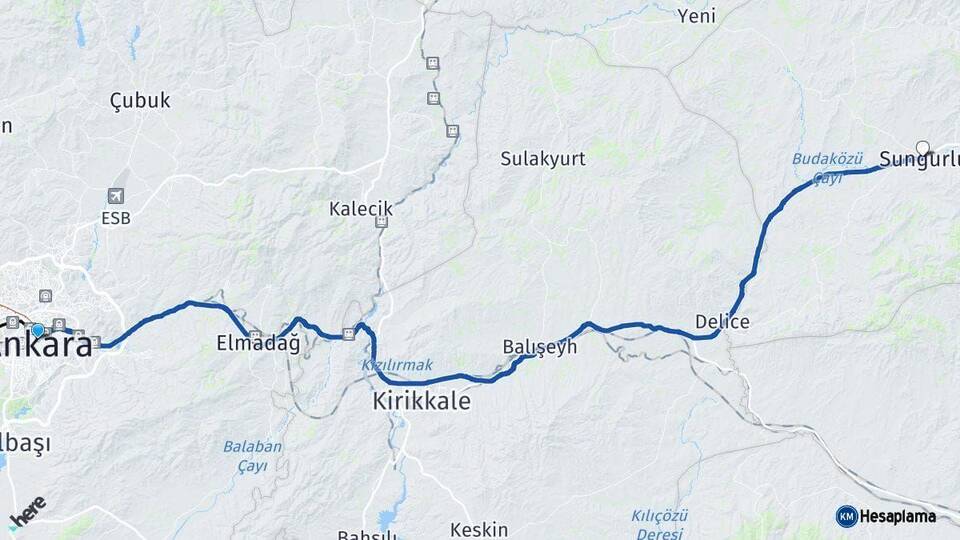 Ankara Sungurlu Çorum Arası Kaç Km - Yol Haritası