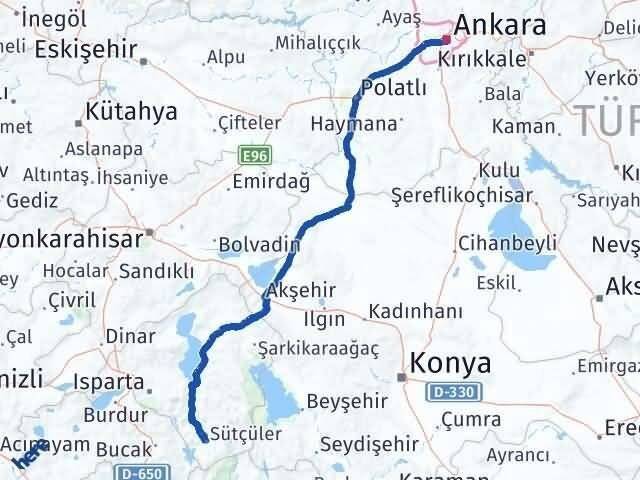 Ankara Sütçüler Isparta Arası Kaç Km - Yol Haritası