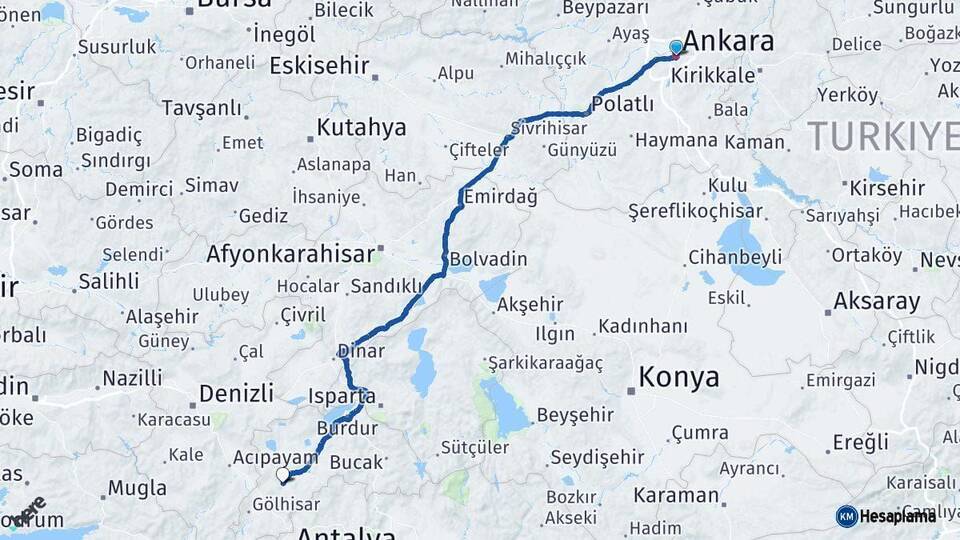 Ankara Tefenni Burdur Arası Kaç Km - Yol Haritası