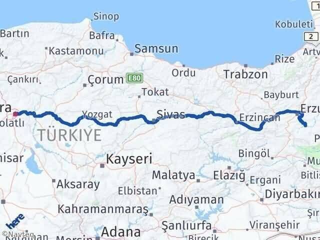 Ankara Tekman Erzurum Arası Kaç Km - Yol Haritası