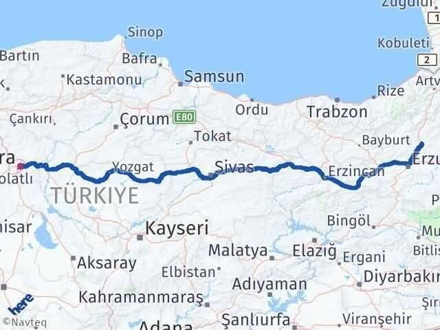 Ankara Tortum Erzurum Arası Kaç Km - Yol Haritası
