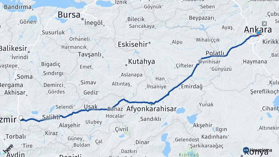Ankara Turgutlu Manisa Arası Kaç Km - Yol Haritası