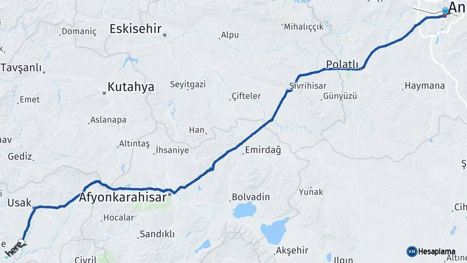Ankara Ulubey Uşak Arası Kaç Km - Yol Haritası