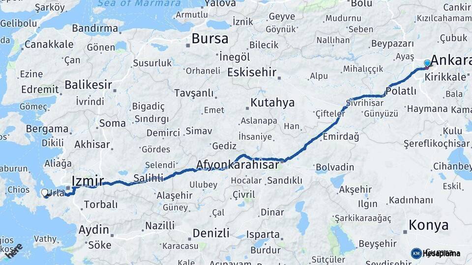 Ankara Urla İzmir Arası Kaç Km - Yol Haritası