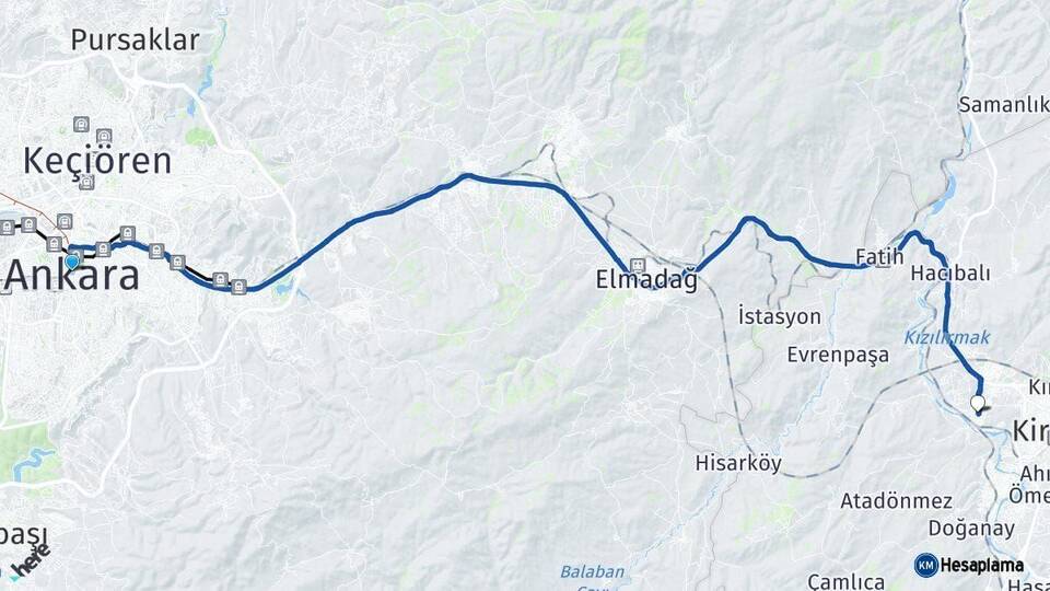 Ankara Yahşihan Kırıkkale Arası Kaç Km - Yol Haritası