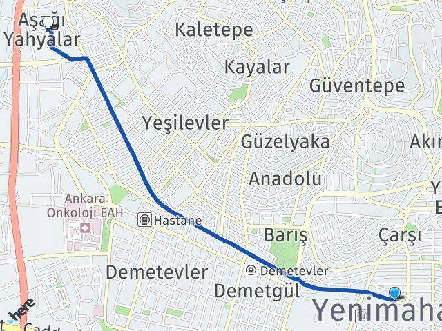 Ankara Yenimahalle Aşağı Yahyalar Yenimahalle Arası Kaç Km - Yol Haritası