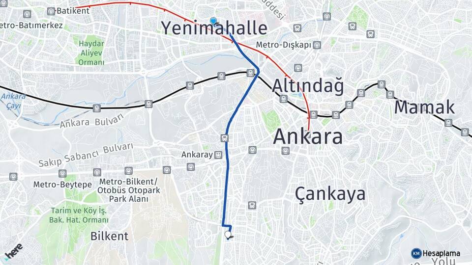 Ankara Yenimahalle Cevizlidere Çankaya Arası Kaç Km - Yol Haritası