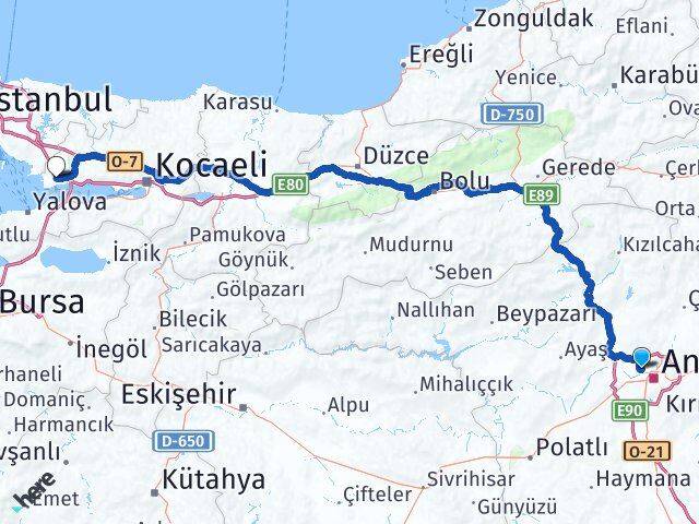 Ankara Yenimahalle Demetevler Gebze Kocaeli Arası Kaç Km - Yol Haritası