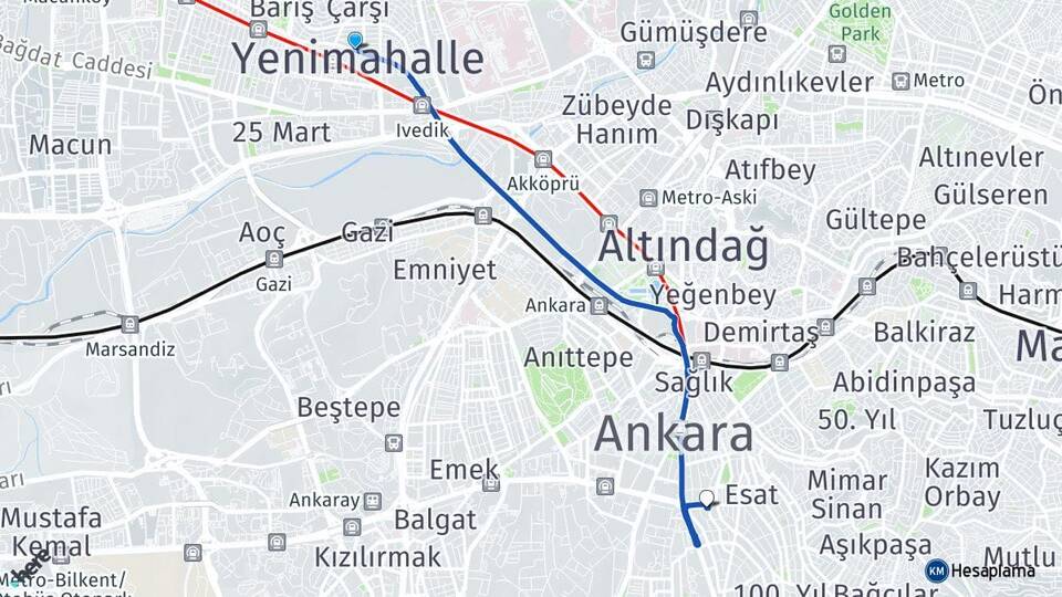 Ankara Yenimahalle Kavaklıdere Çankaya Arası Kaç Km - Yol Haritası