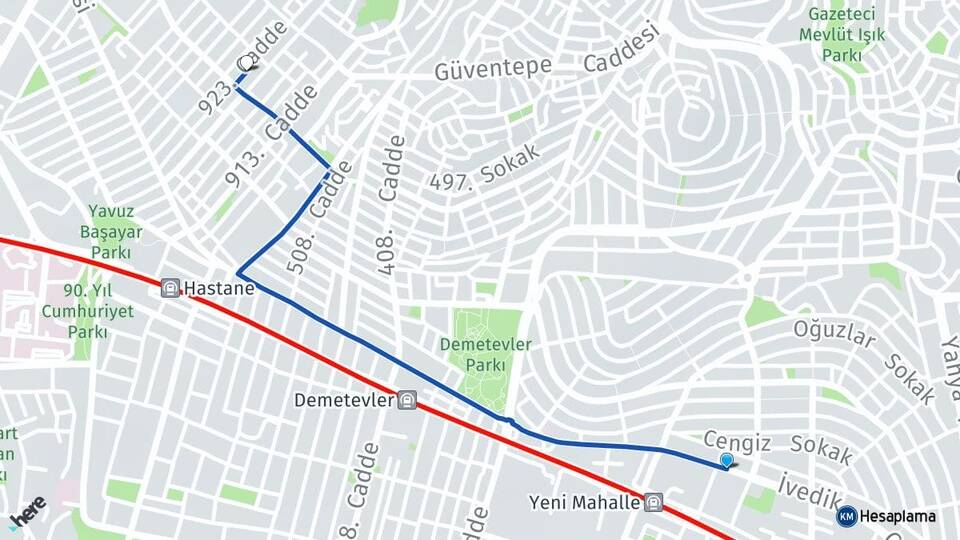 Ankara Yenimahalle Yeşilevler Yenimahalle Arası Kaç Km - Yol Haritası