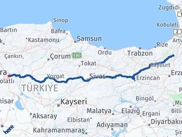 Ankara Yusufeli Artvin Arası Kaç Km - Yol Haritası