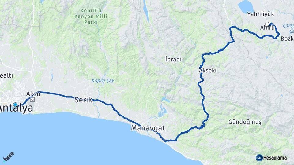 Antalya Ahırlı Konya Arası Kaç Km - Yol Haritası