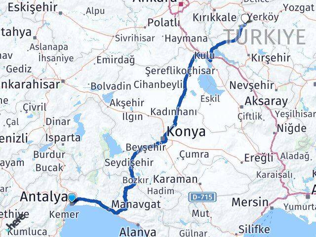 Antalya Akçakent Kırşehir Arası Kaç Km - Yol Haritası
