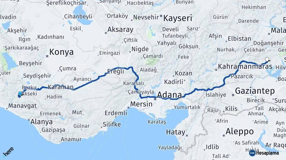 Antalya Akseki Adıyaman Arası Kaç Km - Yol Haritası