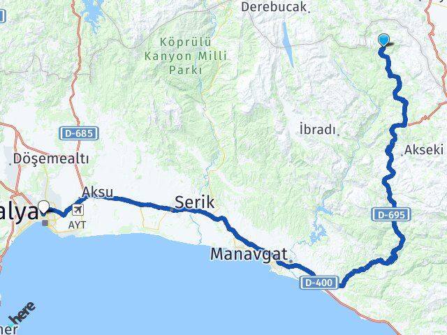 Antalya Akseki Bademli Muratpaşa Arası Kaç Km - Yol Haritası