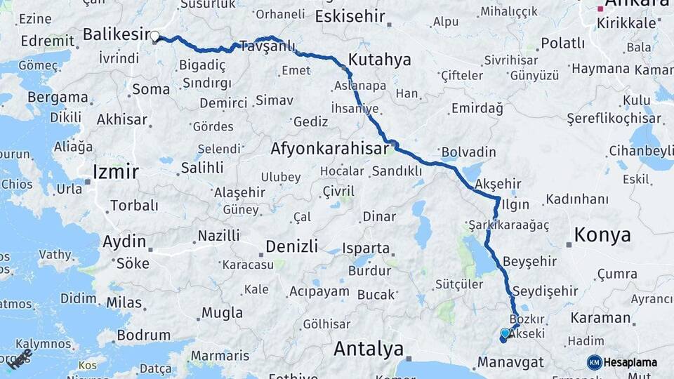 Antalya Akseki Balıkesir Arası Kaç Km - Yol Haritası