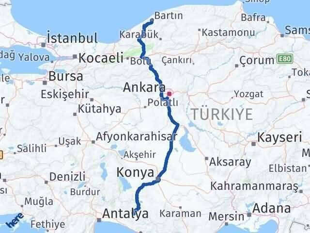 Antalya Akseki Bartın Arası Kaç Km - Yol Haritası