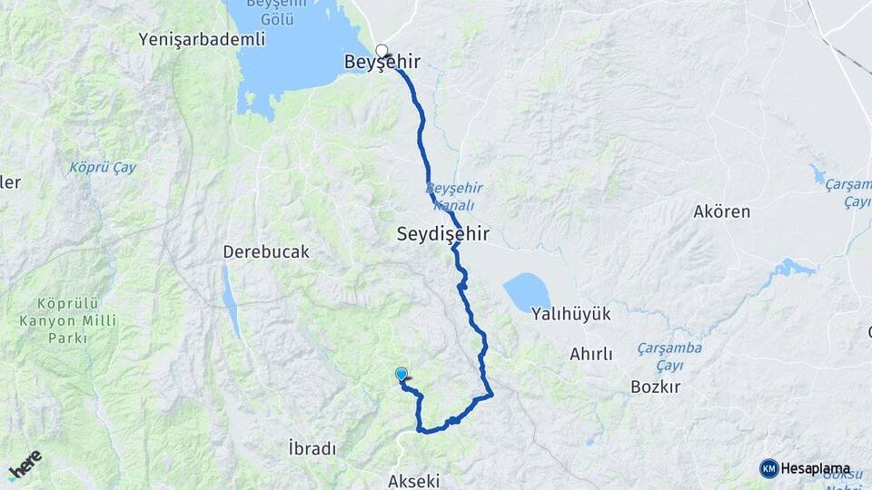 Antalya Akseki Cevizli Beyşehir Konya Arası Kaç Km - Yol Haritası