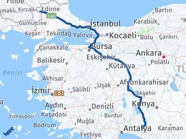 Antalya Akseki Edirne Arası Kaç Km - Yol Haritası