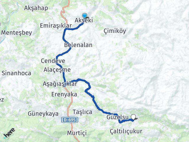 Antalya Akseki Pınarbaşı Akseki Arası Kaç Km - Yol Haritası