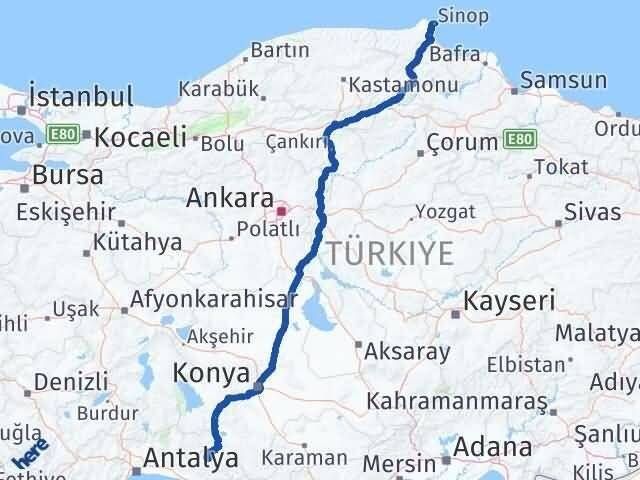 Antalya Akseki Sinop Arası Kaç Km - Yol Haritası