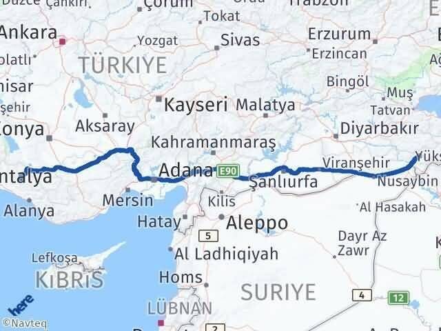 Antalya Akseki Şırnak Arası Kaç Km - Yol Haritası
