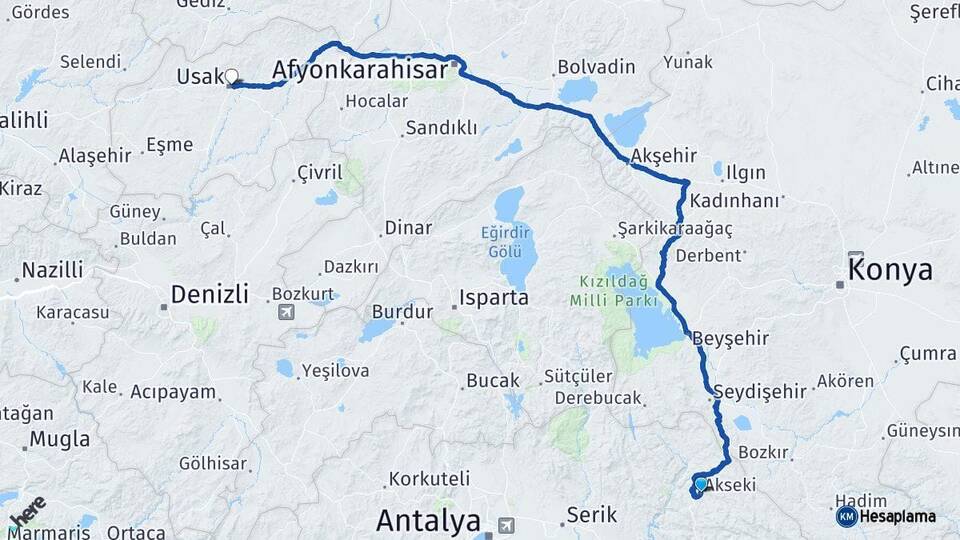 Antalya Akseki Uşak Arası Kaç Km - Yol Haritası