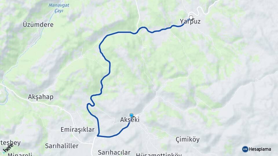 Antalya Akseki Yarpuz Akseki Arası Kaç Km - Yol Haritası