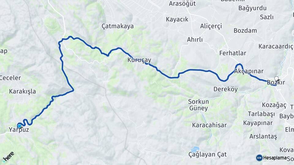 Antalya Akseki Yarpuz Bozkır Konya Arası Kaç Km - Yol Haritası
