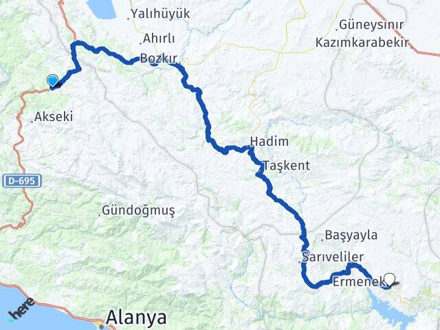 Antalya Akseki Yarpuz Ermenek Karaman Arası Kaç Km - Yol Haritası