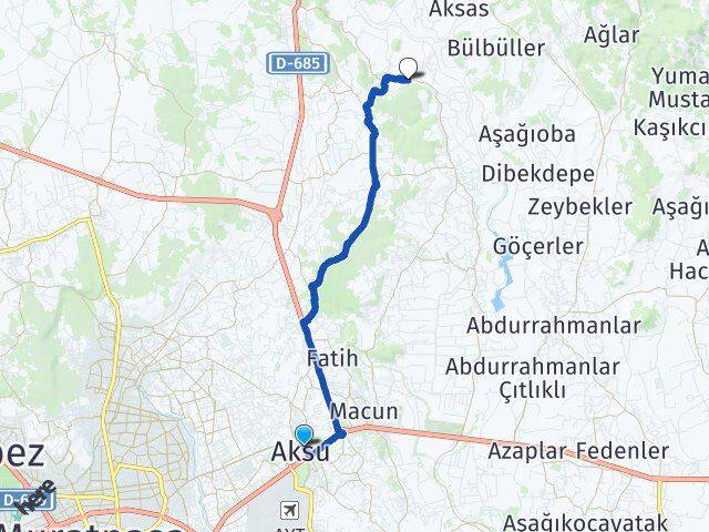 Antalya Aksu Güloluk Aksu Arası Kaç Km - Yol Haritası