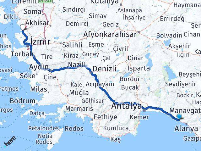 Antalya Alanya Avsallar Aliağa İzmir Arası Kaç Km - Yol Haritası