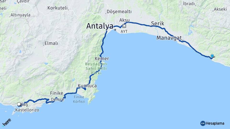 Antalya Alanya Avsallar Kaş Arası Kaç Km - Yol Haritası
