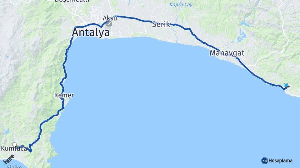Antalya Alanya Avsallar Kumluca Arası Kaç Km - Yol Haritası