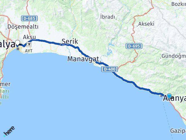 Antalya Alanya Kestel Muratpaşa Arası Kaç Km - Yol Haritası