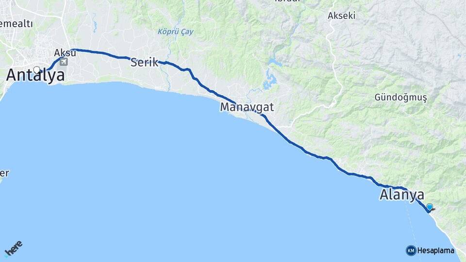 Antalya Alanya Mahmutlar Arası Kaç Km - Yol Haritası