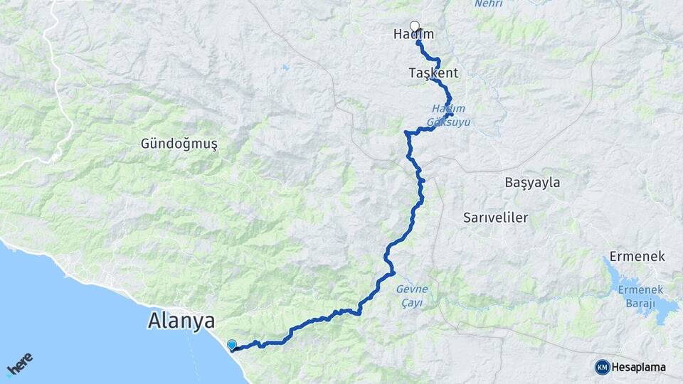 Antalya Alanya Mahmutlar Hadim Konya Arası Kaç Km - Yol Haritası