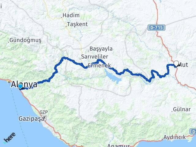 Antalya Alanya Mahmutlar Mut Mersin Arası Kaç Km - Yol Haritası