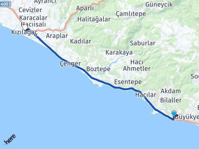 Antalya Alanya Türkler Kızılağaç Manavgat Arası Kaç Km - Yol Haritası