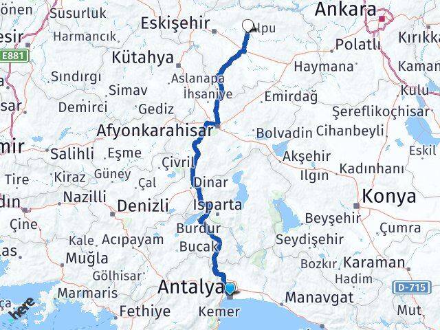 Antalya Alpu Eskişehir Arası Kaç Km - Yol Haritası