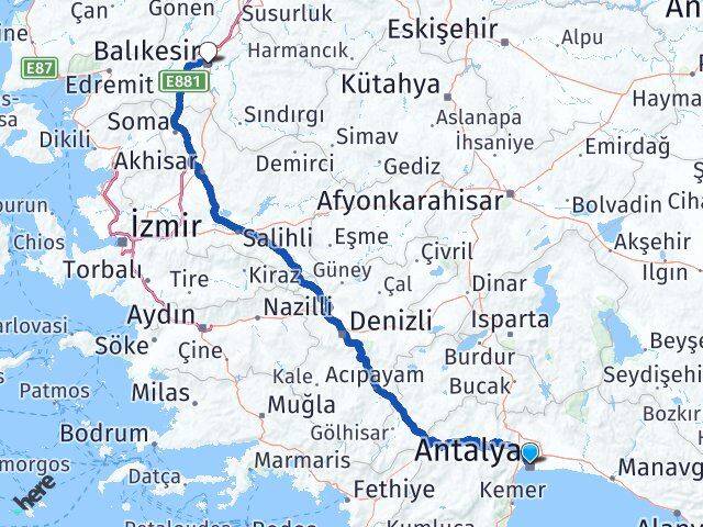 Antalya Altıeylül Balıkesir Arası Kaç Km - Yol Haritası