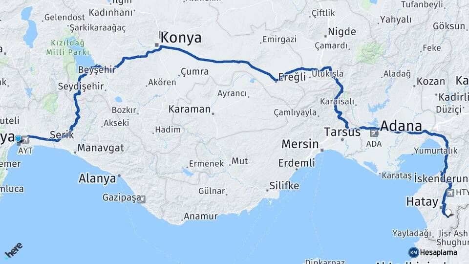 Antalya Altınözü Hatay Arası Kaç Km - Yol Haritası