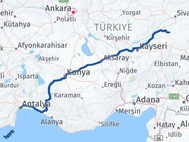 Antalya Altınyayla Sivas Arası Kaç Km - Yol Haritası